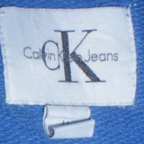 Calvin Klein Jeans Women Blue Pullover Hoodie M Logo Tape Cotton
