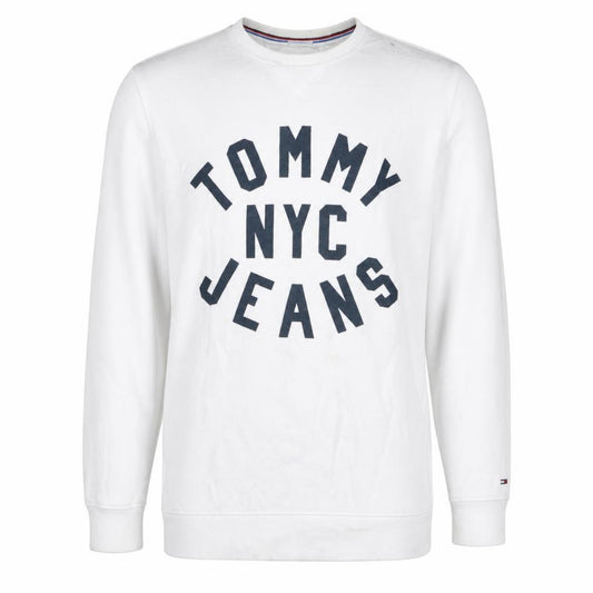 Front view of Tommy Jeans Men's White XL Pullover Graphic Sweatshirt