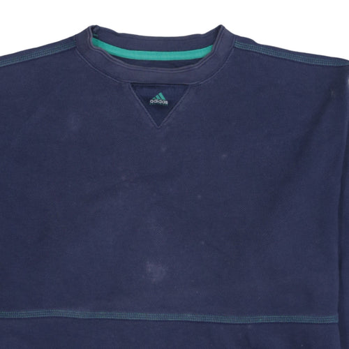 Adidas Men's Blue Cotton Crew Neck Pullover Sweatshirt L Vintage Sports