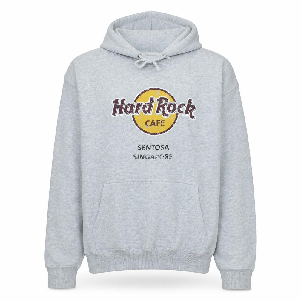 Front view of Hard Rock Cafe Women Grey Pullover Hoodie Medium Cotton Blend