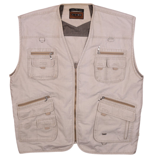 K.L.NU Men's Beige 3XL Cotton Fishing Utility Waistcoat Vest