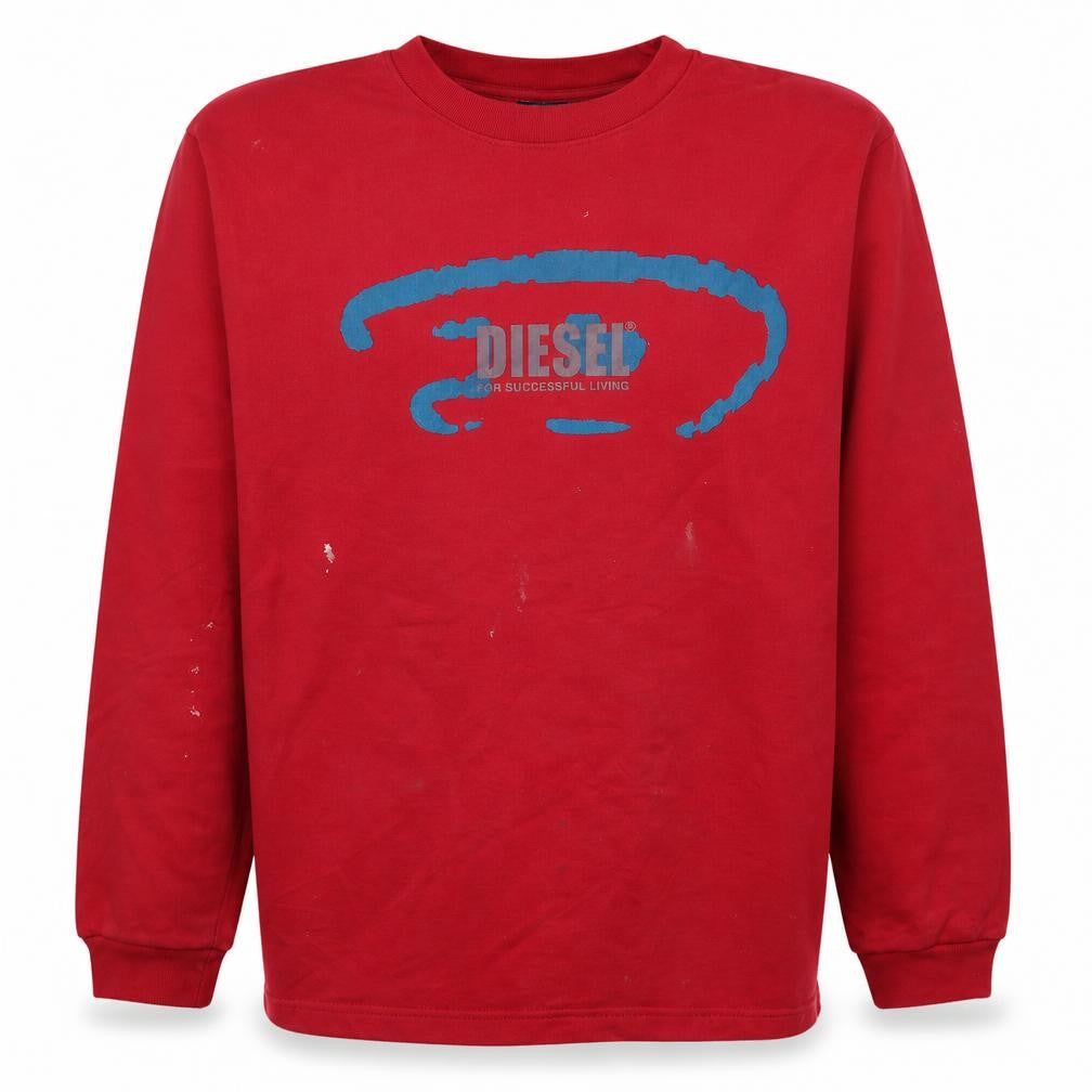 Front view of Diesel men’s red xl pullover graphic logo sweatshirt