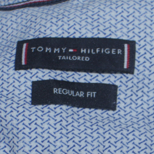 Tommy Hilfiger Men’s Blue Geometric Regular Fit Cotton Long Sleeve Shirt Size 16