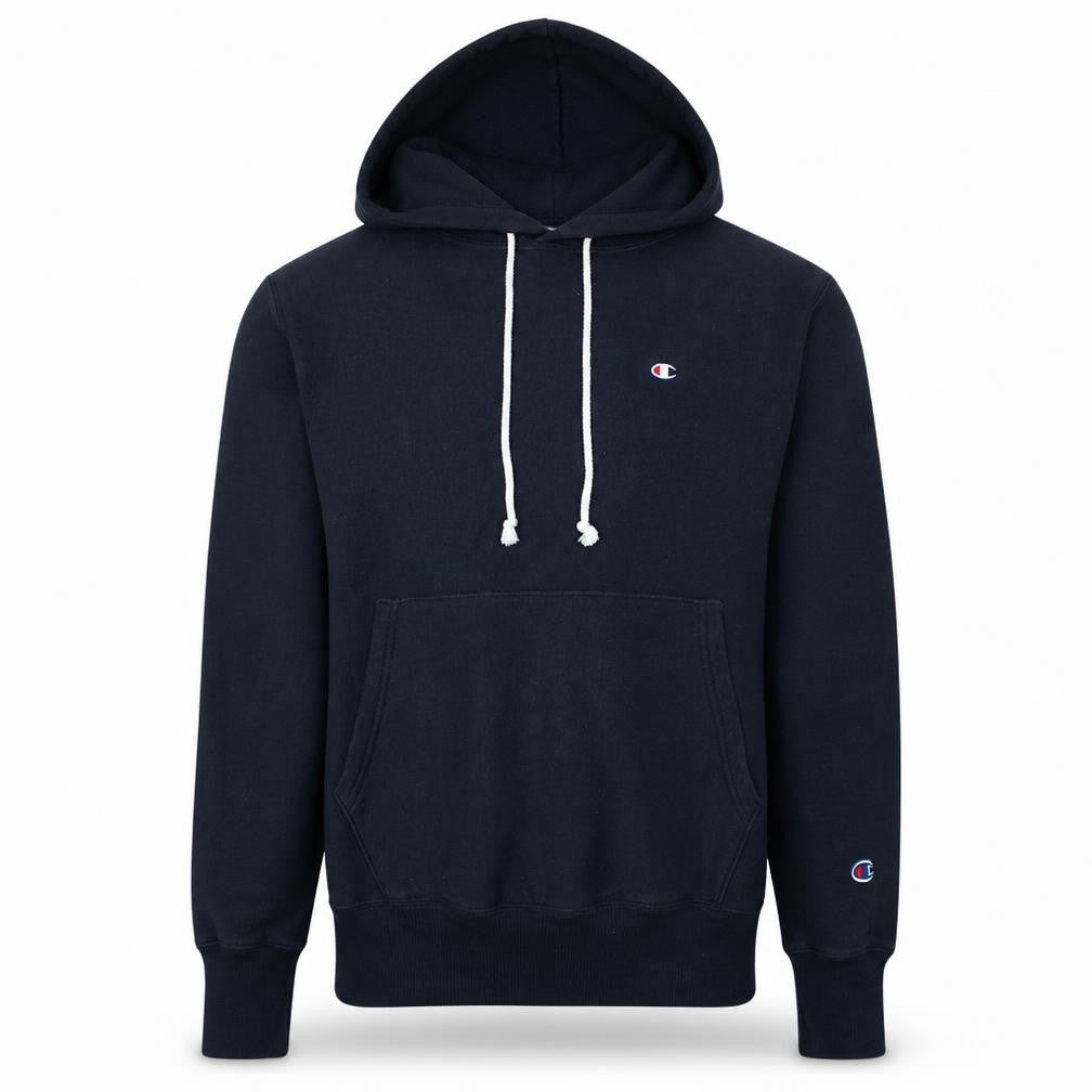Front view of Champion Men's Black Pullover Hoodie Small Regular Fit Cotton Blend