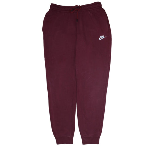 Nike Women Red Fleece Jogger Trousers M Elastic Waist Casual