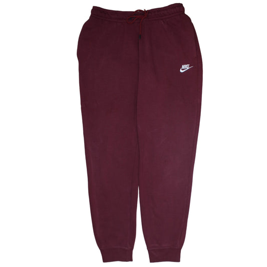 Nike Women Red Fleece Jogger Trousers M Elastic Waist Casual