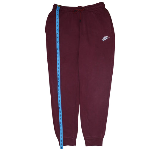 Nike Women Red Fleece Jogger Trousers M Elastic Waist Casual