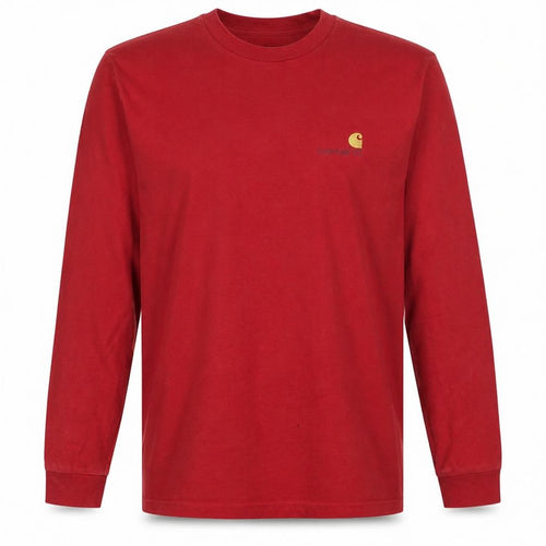Carhartt WIP Men's Red Long Sleeve Crew Neck Cotton T-Shirt Size S