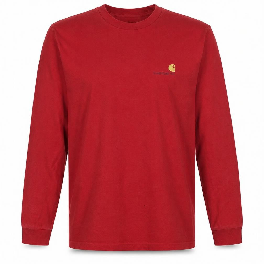 Carhartt WIP Men's Red Long Sleeve Crew Neck Cotton T-Shirt Size S
