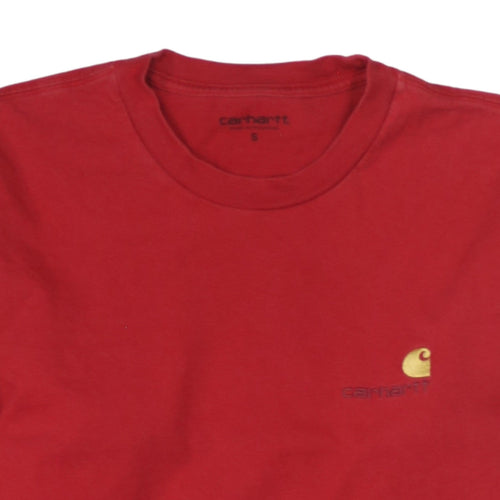 Carhartt WIP Men's Red Long Sleeve Crew Neck Cotton T-Shirt Size S