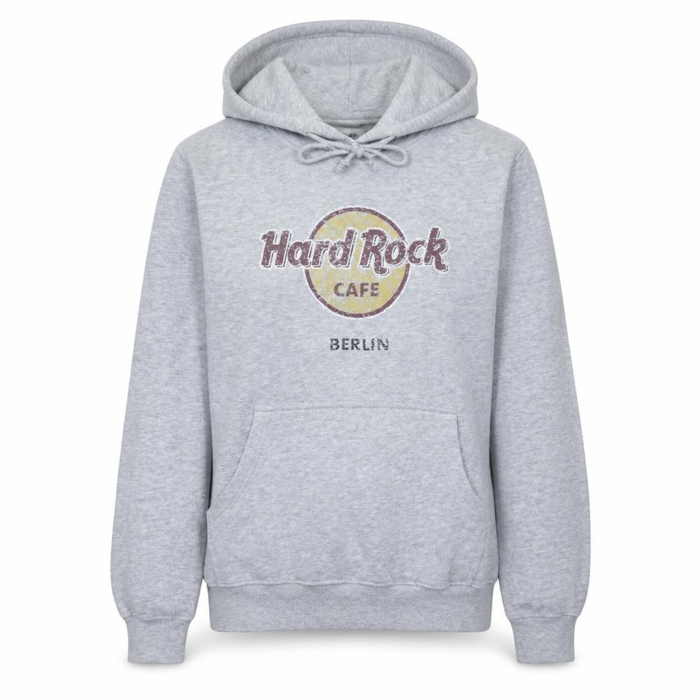 Front view of Hard Rock Cafe Berlin Women's Grey Pullover Hoodie Medium Cotton Blend