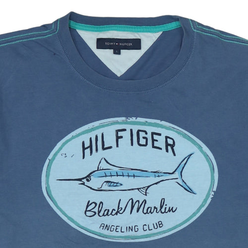 Tommy Hilfiger Men’s Blue Graphic Print Crew Neck Cotton T-Shirt M