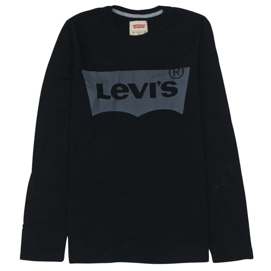 Levi's Boys Black Long Sleeve Logo T-Shirt Size 16 Cotton Crew Neck