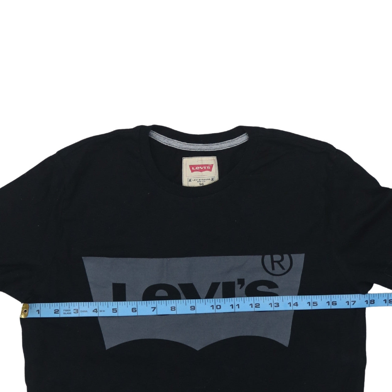 Levi's Boys Black Long Sleeve Logo T-Shirt Size 16 Cotton Crew Neck