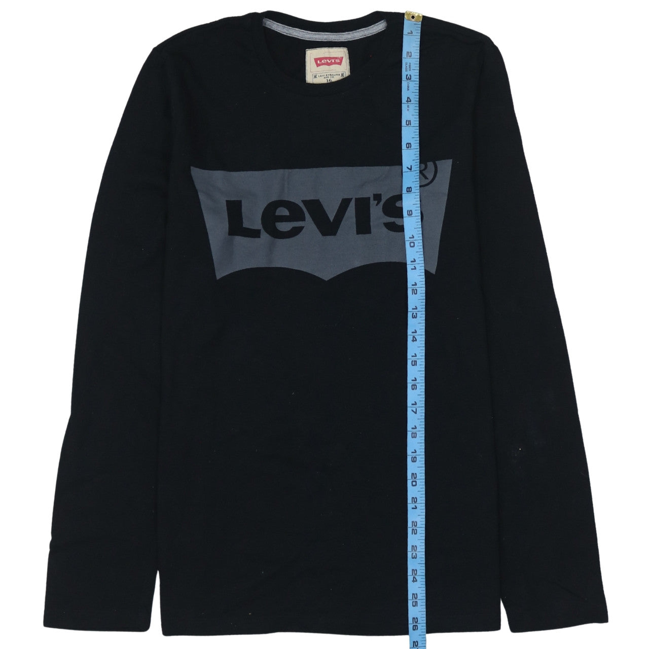 Levi's Boys Black Long Sleeve Logo T-Shirt Size 16 Cotton Crew Neck