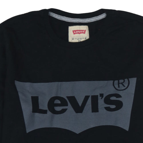 Levi's Boys Black Long Sleeve Logo T-Shirt Size 16 Cotton Crew Neck