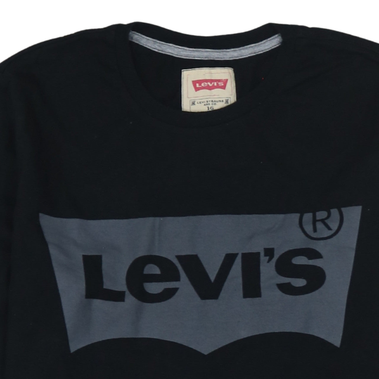 Levi's Boys Black Long Sleeve Logo T-Shirt Size 16 Cotton Crew Neck