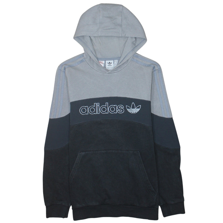 Adidas Boys Grey Colourblock Pullover Hoodie 15-16 Years Logo Fleece