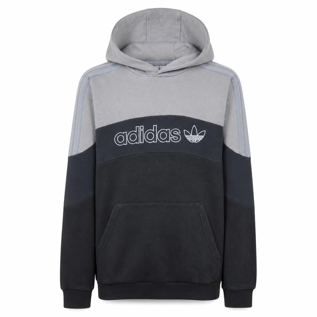 Adidas Boys Grey Colourblock Pullover Hoodie 15-16 Years Logo Fleece