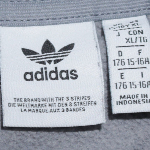 Adidas Boys Grey Colourblock Pullover Hoodie 15-16 Years Logo Fleece
