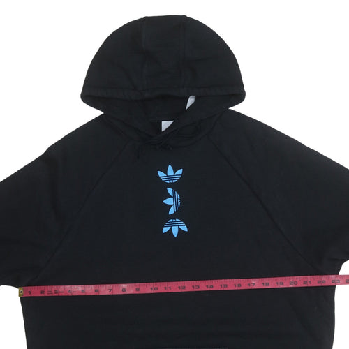 Adidas Women's Black Pullover Hoodie Small Blue Logo Graphic Cotton Blend