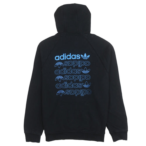 Adidas Women's Black Pullover Hoodie Small Blue Logo Graphic Cotton Blend