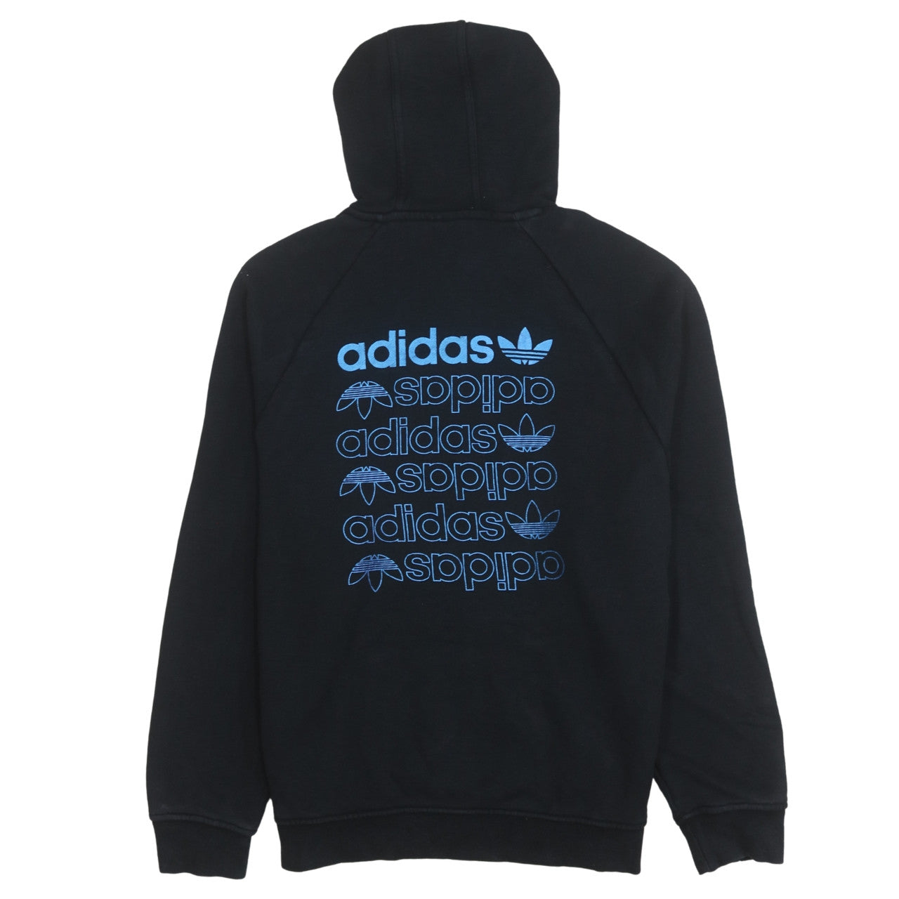Adidas Women's Black Pullover Hoodie Small Blue Logo Graphic Cotton Blend
