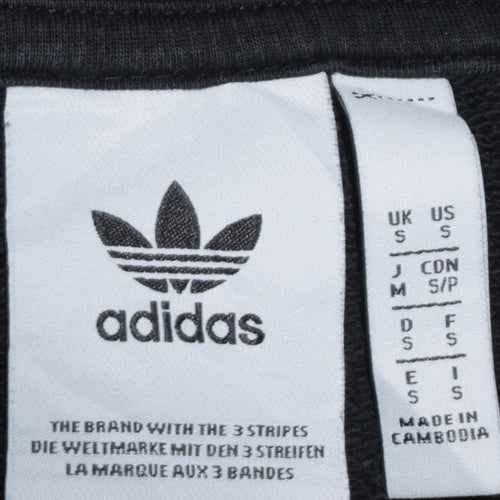 Adidas Women's Black Pullover Hoodie Small Blue Logo Graphic Cotton Blend