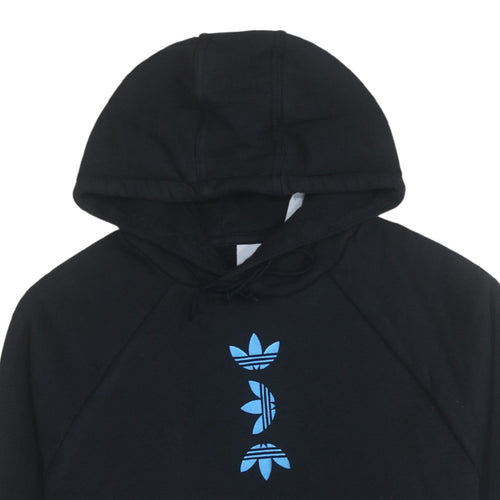 Adidas Women's Black Pullover Hoodie Small Blue Logo Graphic Cotton Blend