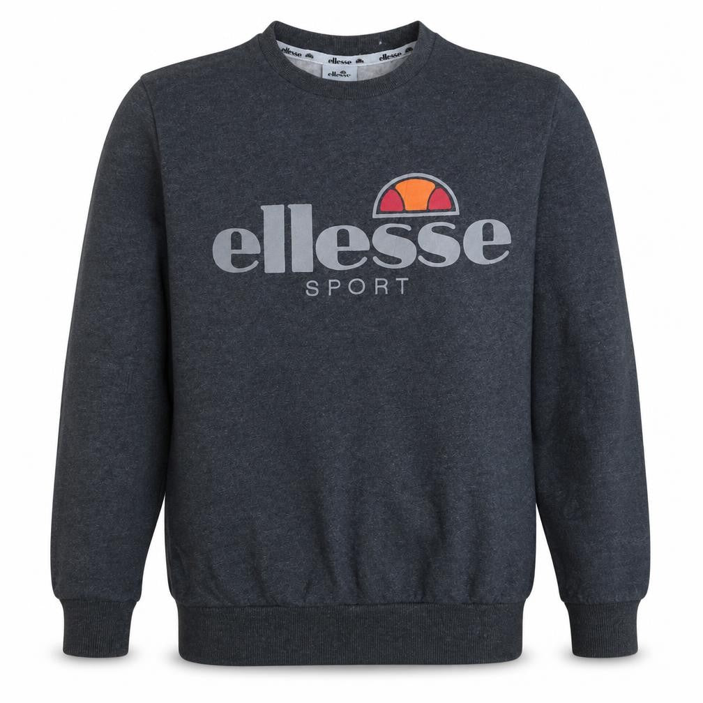 Front view of Ellesse men’s grey sport logo pullover sweatshirt, size M