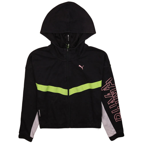 Puma Womens Black Full Zip Hoodie XS Hooded Graphic Sweatshirt