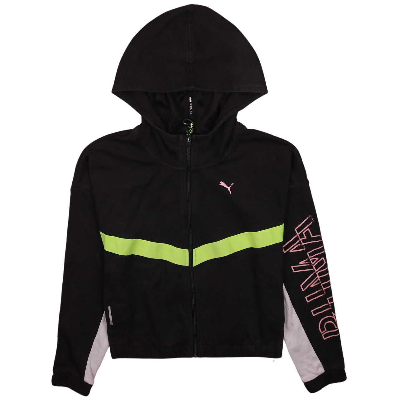 Puma Womens Black Full Zip Hoodie XS Hooded Graphic Sweatshirt