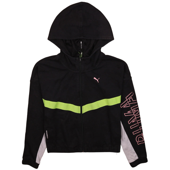 Puma Womens Black Full Zip Hoodie XS Hooded Graphic Sweatshirt