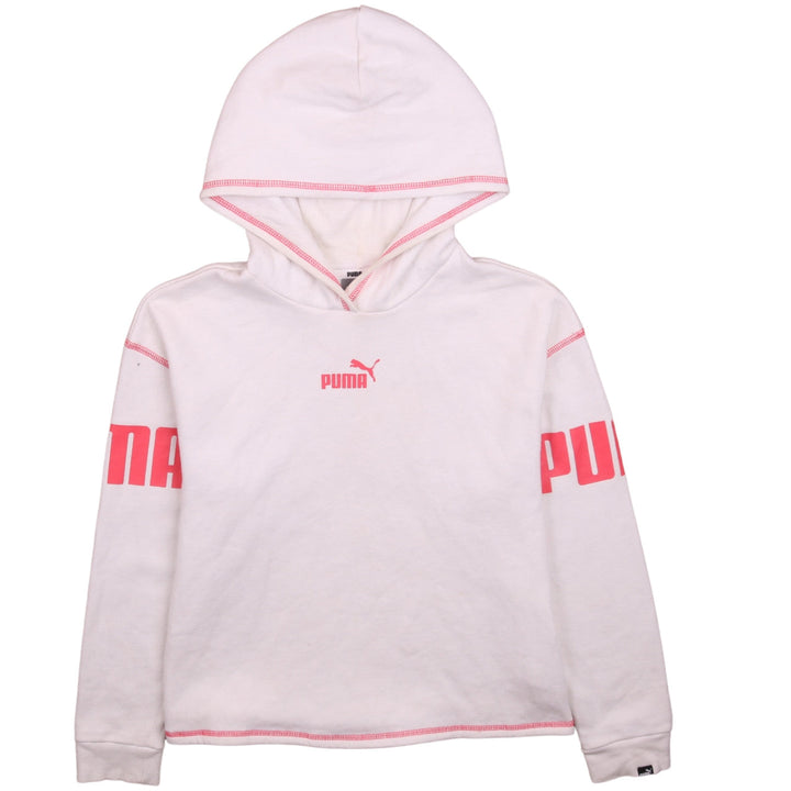 Puma Girls White Pink Logo Pullover Hoodie 13-14 Years
