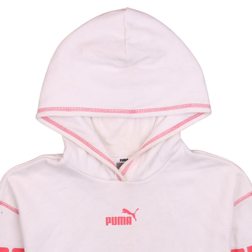 Puma Girls White Pink Logo Pullover Hoodie 13-14 Years