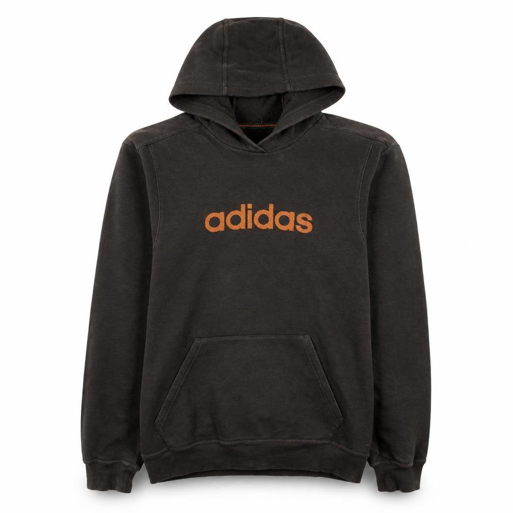 Front view of Adidas Men's Black Pullover Hoodie M Logo Fleece Sweatshirt