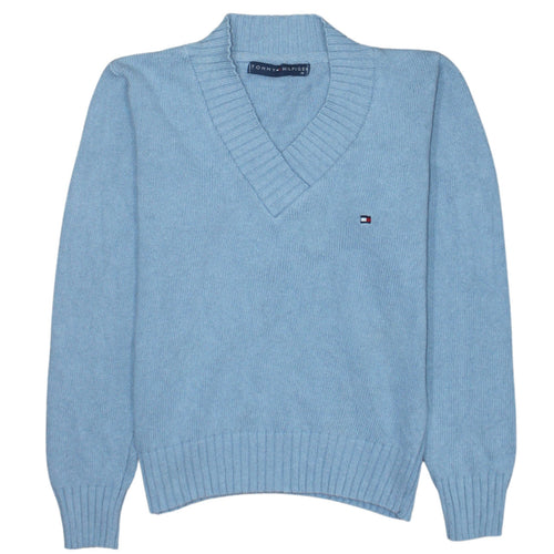 Tommy Hilfiger Women's Blue V-Neck Cotton Pullover Jumper M