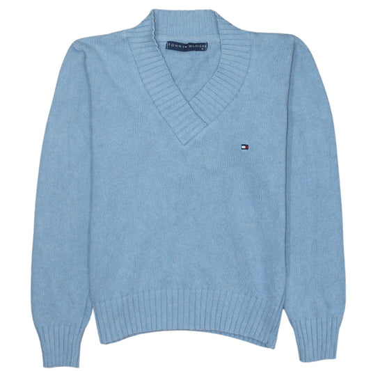 Tommy Hilfiger Women's Blue V-Neck Cotton Pullover Jumper M