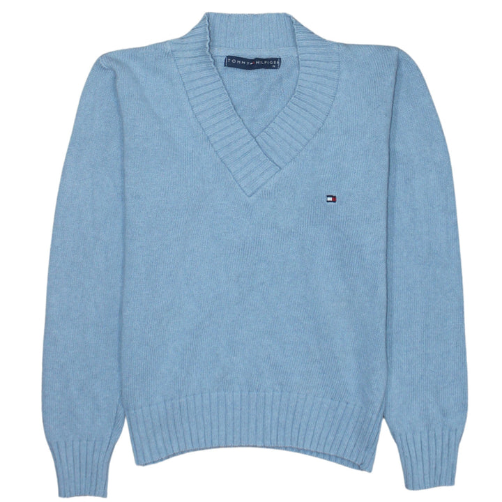 Tommy Hilfiger Women's Blue V-Neck Cotton Pullover Jumper M