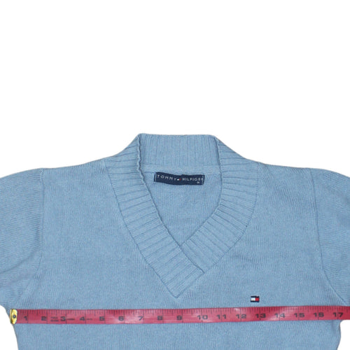 Tommy Hilfiger Women's Blue V-Neck Cotton Pullover Jumper M