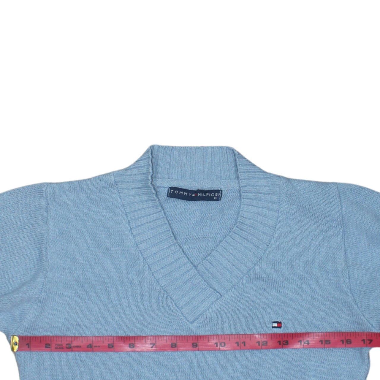 Tommy Hilfiger Women's Blue V-Neck Cotton Pullover Jumper M