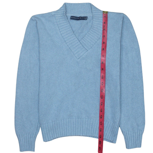 Tommy Hilfiger Women's Blue V-Neck Cotton Pullover Jumper M