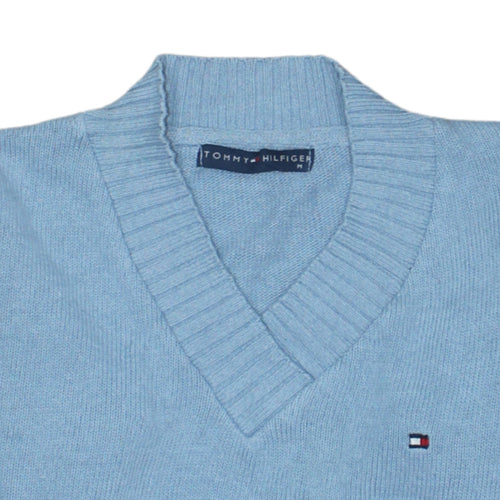 Tommy Hilfiger Women's Blue V-Neck Cotton Pullover Jumper M
