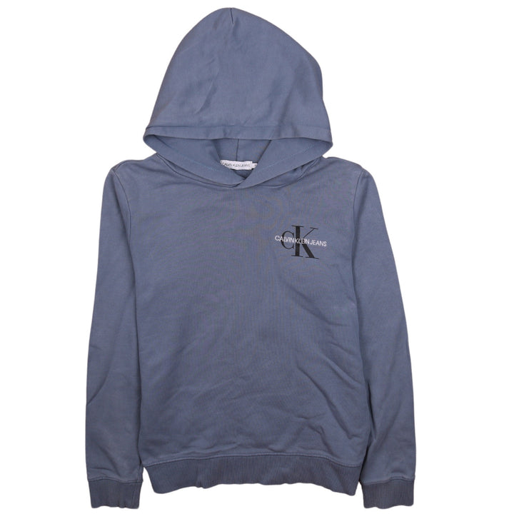 Calvin Klein Jeans Boys Blue Pullover Hoodie 12 Years Logo Cotton Stretch