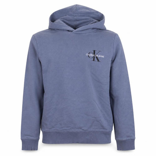 Calvin Klein Jeans Boys Blue Pullover Hoodie 12 Years Logo Cotton Stretch