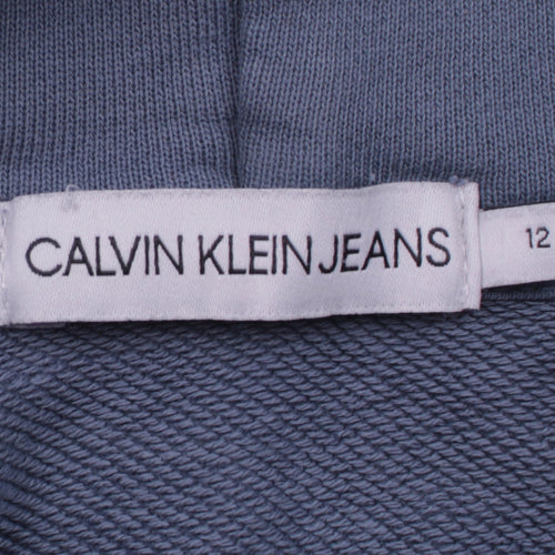 Calvin Klein Jeans Boys Blue Pullover Hoodie 12 Years Logo Cotton Stretch