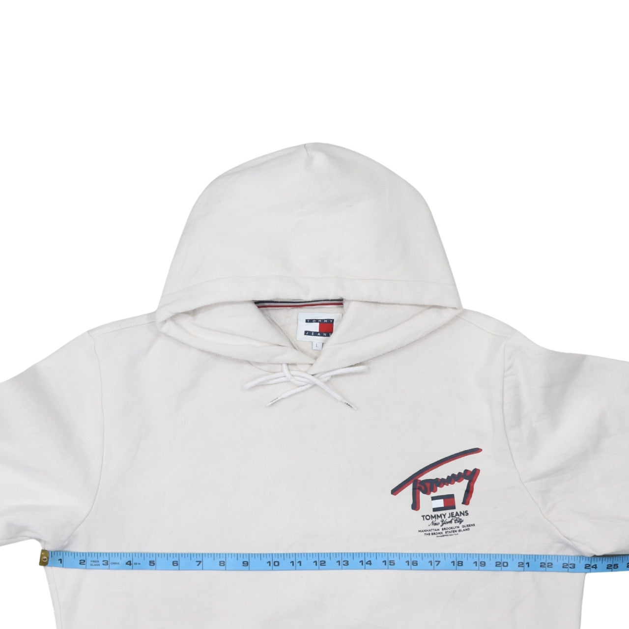 Tommy Jeans Men White Pullover Hoodie L Graphic Logo Cotton Blend