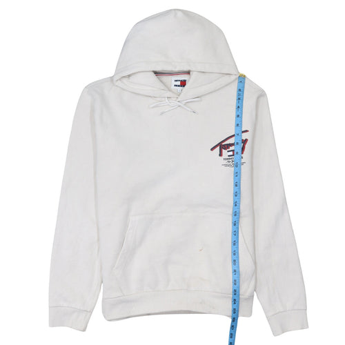 Tommy Jeans Men White Pullover Hoodie L Graphic Logo Cotton Blend