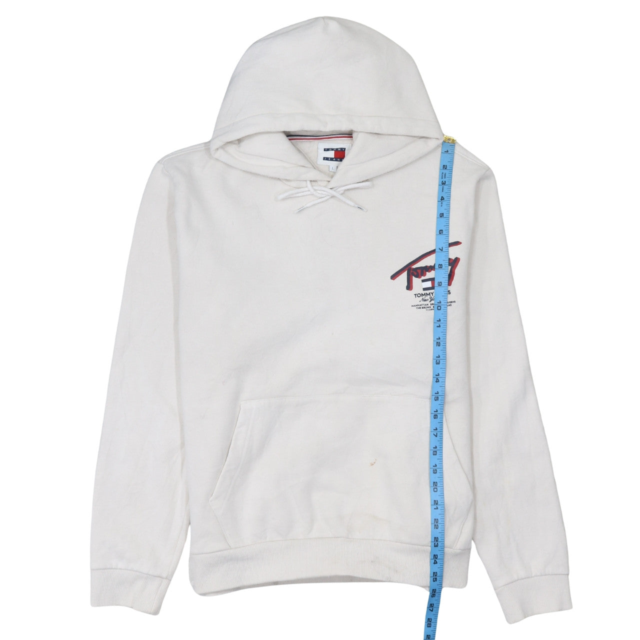 Tommy Jeans Men White Pullover Hoodie L Graphic Logo Cotton Blend