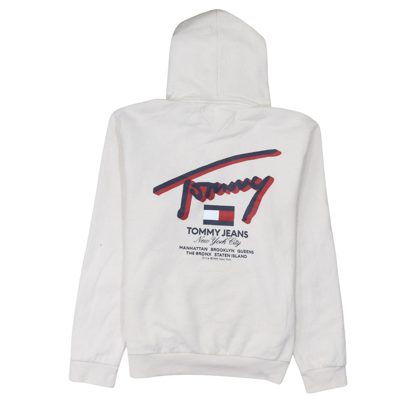 Tommy Jeans Men White Pullover Hoodie L Graphic Logo Cotton Blend
